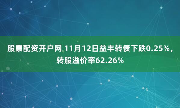 股票配资开户网 11月12日益丰转债下跌0.25%，转股溢价率62.26%
